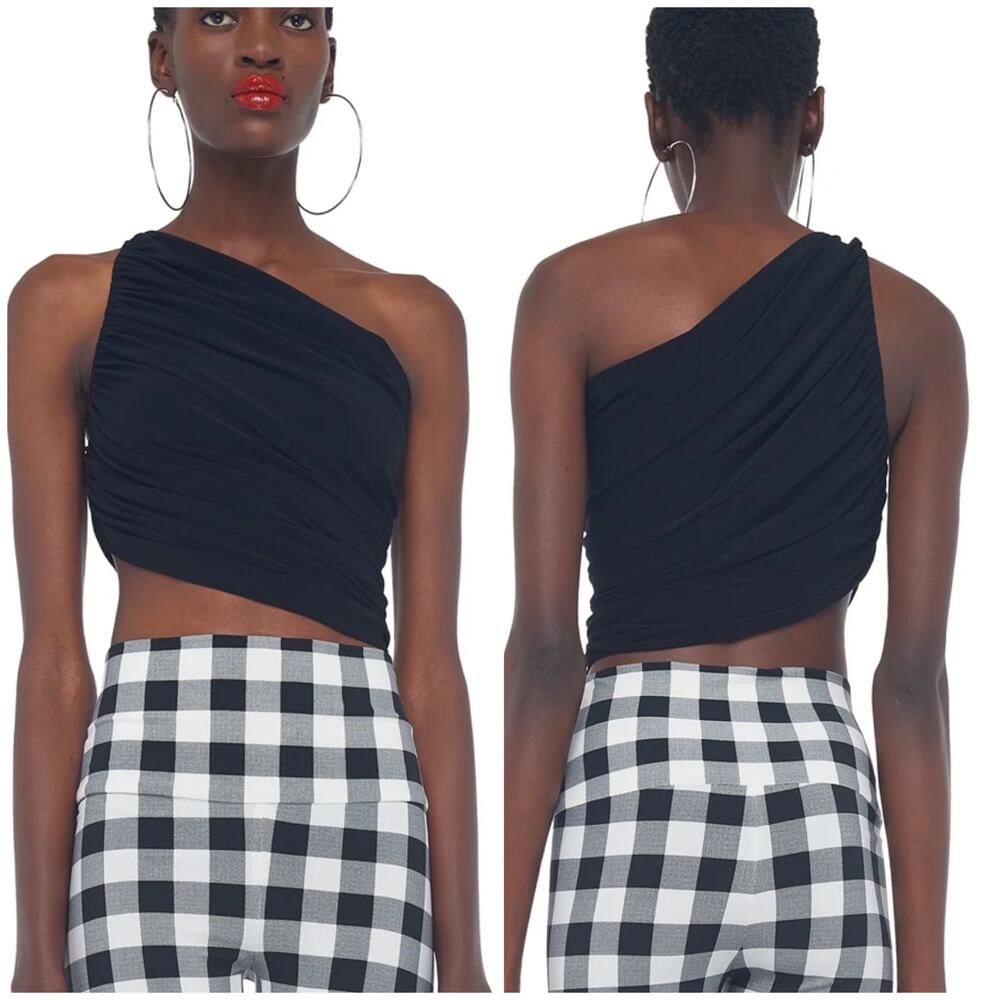 Norma Kamali NWT Diana Bra Top Black Size M One Shoulder Ruched Asymmetrical